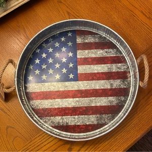 Weathered Flag Thirstystone Galvanized Tray with Rope Handles NWT